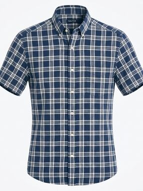 Nautica Men's‎ Large Blue Plaid Short Sleeve Button Down Shirt